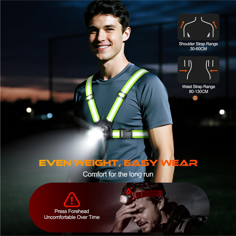 Running Lights for Runners 800LM, 6 Modes Running Light with 45°Adjustable Tilt, IPX5 Waterproof Rechargeable Visibility Reflective Vest for Night Walking/Cycling/Jogging, 4-25Hrs Runtime - BeesActive Australia