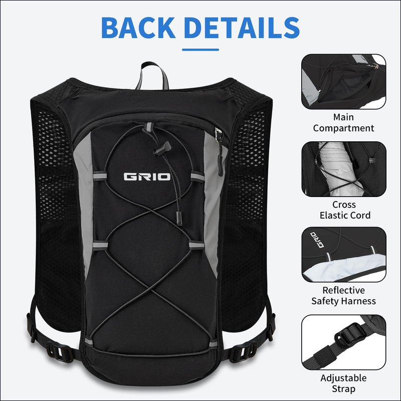 Lightweight Running Vest for Women Men, Adjustable Hydration Backpack Breathable Reflective with 1.5L Water Bladder for Hiking, Trail, Running, Marathons, Cycling Black One Size