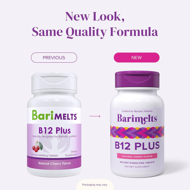 BariMelts Vitamin B12 Plus, 90 Fast-Dissolving Tablets (3-Month Supply), Sugar-Free Bariatric Vitamins for Women, Includes B12, B6, Folate and Biotin, Natural Cherry Flavor 90 Count (Pack of 1)