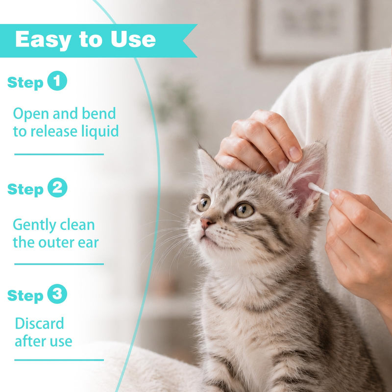 50 Pcs Pet Ear Cleaner Cotton Swabs for Dogs and Cats, Liquid-Filled Ear Cleaning Sticks for Removing Dirt, Wax and Odor, Gentle Ear Care for Dogs Cats and Small Pets