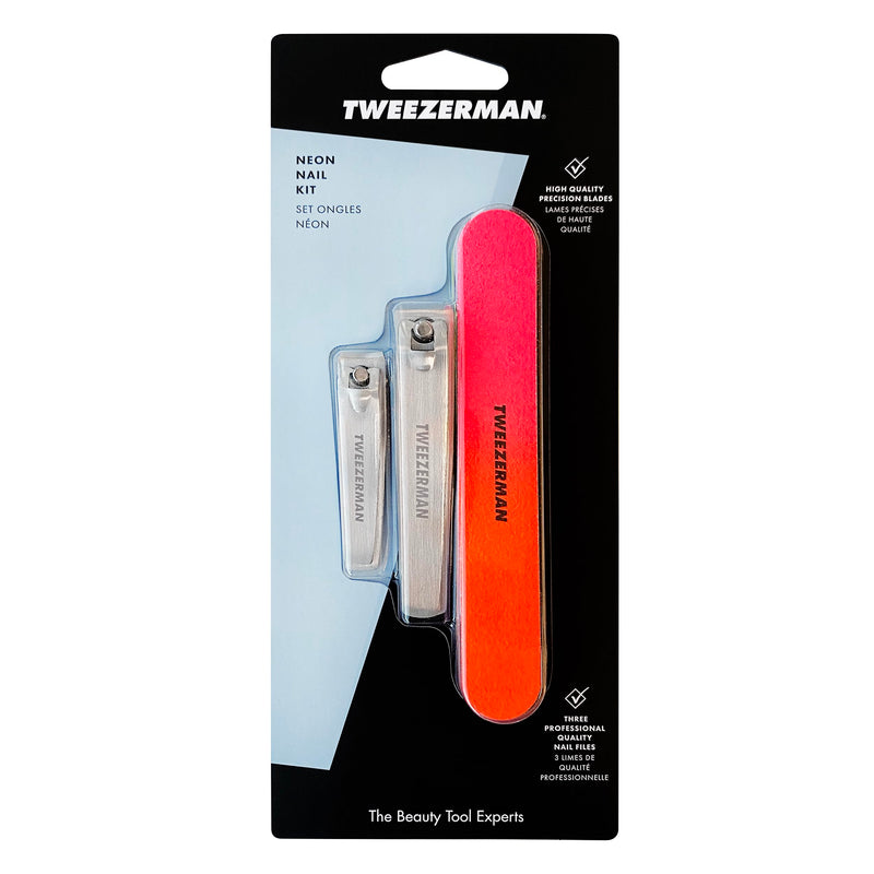 Tweezerman Stainless Steel Nail Clipper Combo Set with Three Neon Nail Files Stainless Steel W/Nail Files