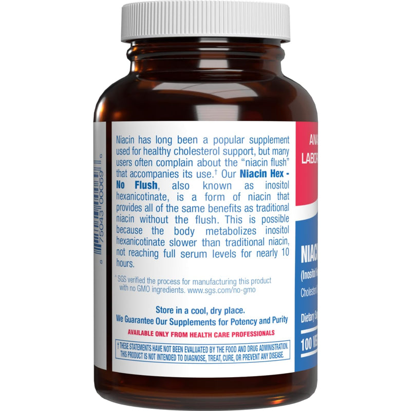 High Absorption Vitamin B3 Niacin Flush Free - Clinical Formula Flush Free Niacin Supplement from Inositol Hexanicotinate for Heart Skin & Nerve Support - Vegan Non-GMO Made in The USA - 100 Servings