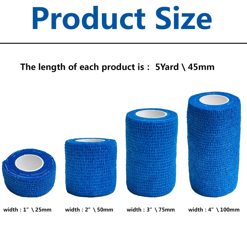 16-Roll 4-Size Self Adhesive Bandage Wrap Set (1, 2, 3, 4 inch x5 Yards) - Professional Elastic Athletic Tape for Medical Bandaging, Sports Support, Home & Pet Care - Blue 1in & 2in & 3in &4in 16 - BeesActive Australia