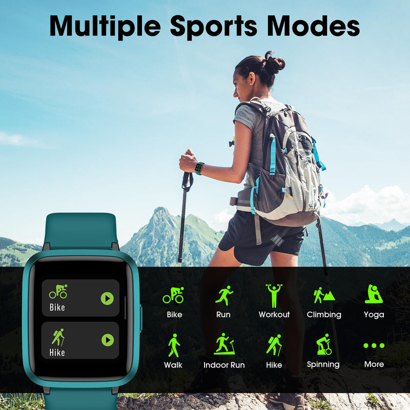 TYKOIT Smart Watch, Fitness Tracker with Heart Rate Monitor, Blood Oxygen, Sleep Tracker, 44mm Touchscreen Smartwatch for Android iOS Waterproof Pedometer Watches Step Calories Tracker for Women Men Green