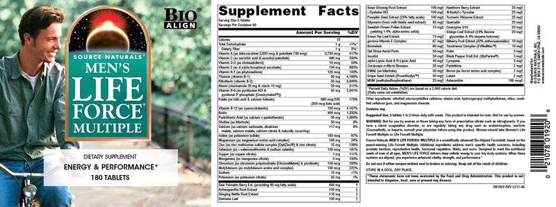 Source Naturals Men's Life Force Multiple Daily Multivitamin & Immune Health Supplement - 13 Essential Vitamins, Nutrients & Minerals - 180 Tablets 180 Count (Pack of 1)