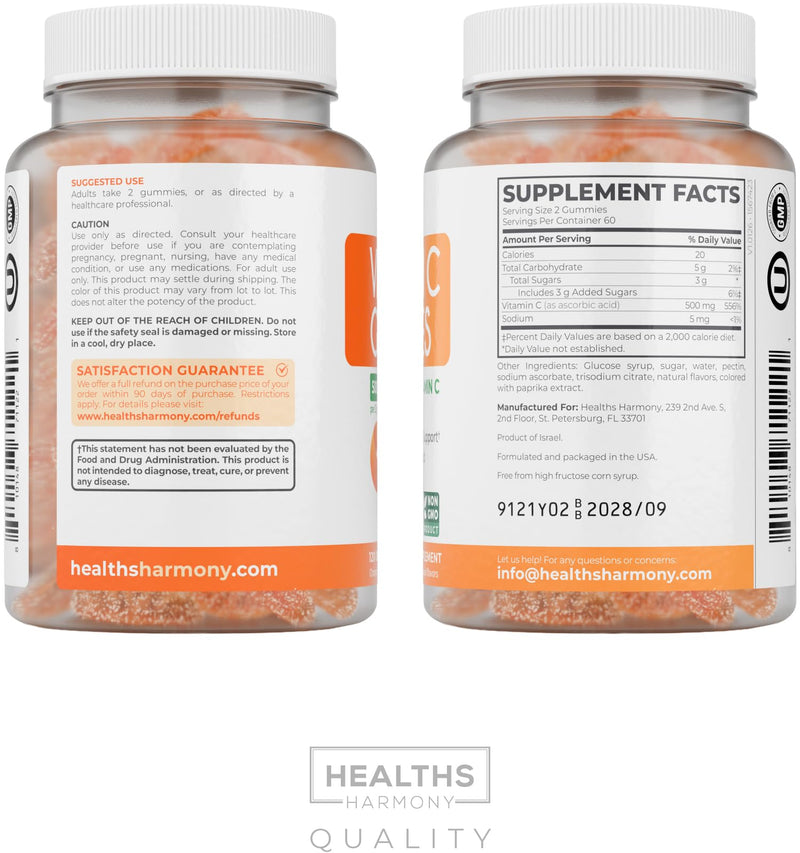 Vegan Vitamin C Gummies for Adults - Orange Flavor (2 Month Supply) | Immune Support Gummies with Chewable Vitamin C 500mg per Serving for Daily & Seasonal Wellness - High Potency Non-GMO Formula Gummy 120 Count (Pack of 1)