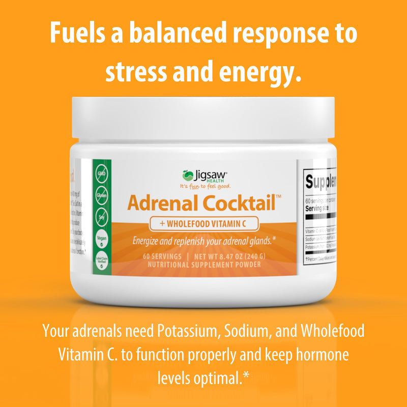 Jigsaw Health Adrenal Cocktail + Wholefood Vitamin C | with Potassium Bicarbonate, Sea Salt, and Acerola Cherry Extract | 60 Servings (Jar) Jar