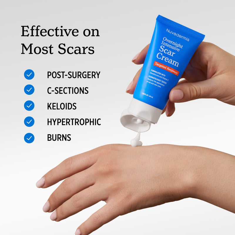 NUVADERMIS Overnight Intensive Scar Cream with Retinol, Allantoin, Vitamin E, Betaine – 1.35 Fl Oz PM Scar Cream Treatment for C-Sections, Keloids & Post-Surgery Care 1.35 Fl Oz (Pack of 1)