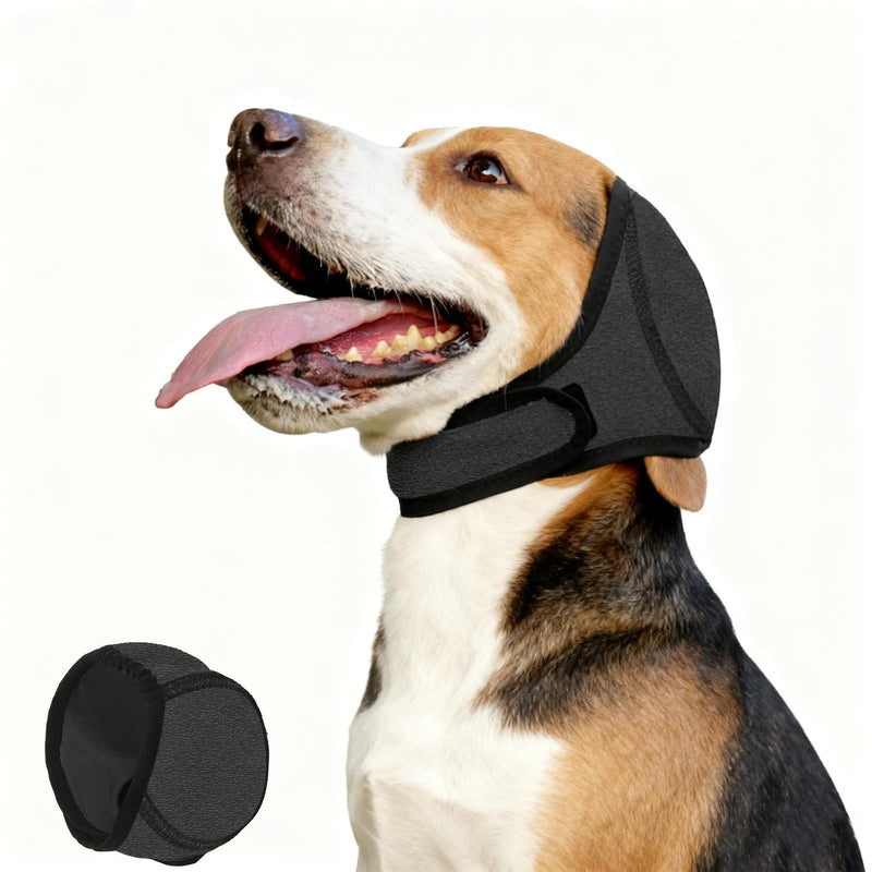 Dog Calming Ear Wrap with Noise Reduction, Anxiety-Soothing Headgear for Thunderstorms, Fireworks, Grooming, Adjustable Noise-Muffling Ear Cover for Medium Dogs and Large Puppies, Grey (S)