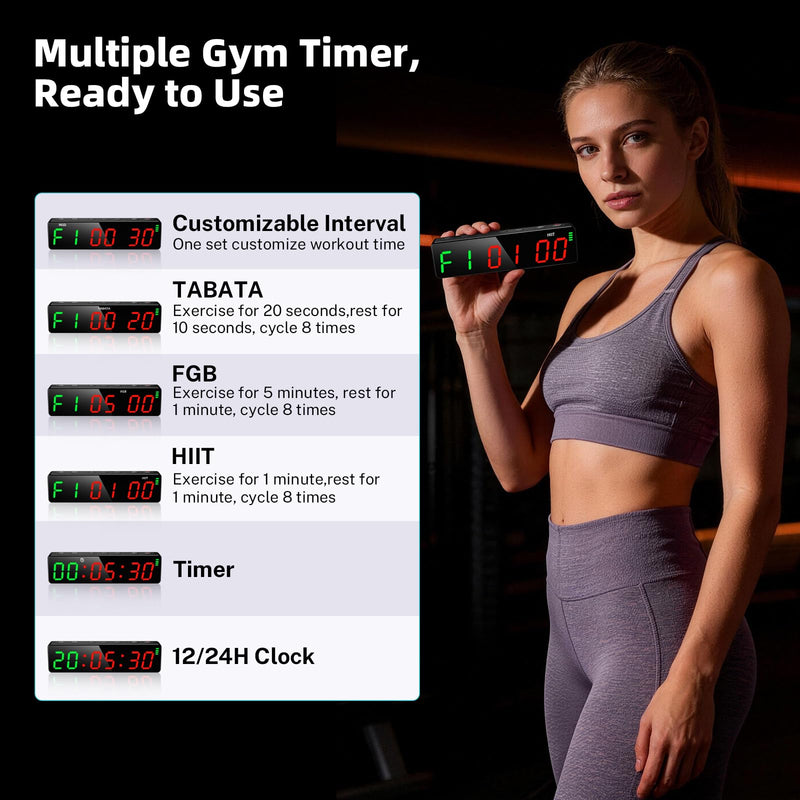 Portable Workout Timer, Workout Clock for Home Gym Garage Boxing, Gym Timer Clock with Strong Magnet, Powerful Battery, Adjustable Brightness for Fitness Enthusiasts Coaches Black 7 inch - BeesActive Australia