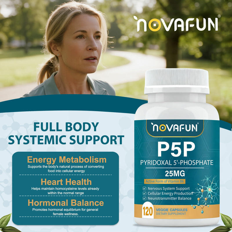 P5P Vitamin B6 25mg Supplement, Pyridoxal-5-Phosphate, 120 Capsules | Active Vitamin B6 Coenzyme Formula Supports Nervous System, Neurotransmitter Balance, Cellular Energy & Daily Wellness