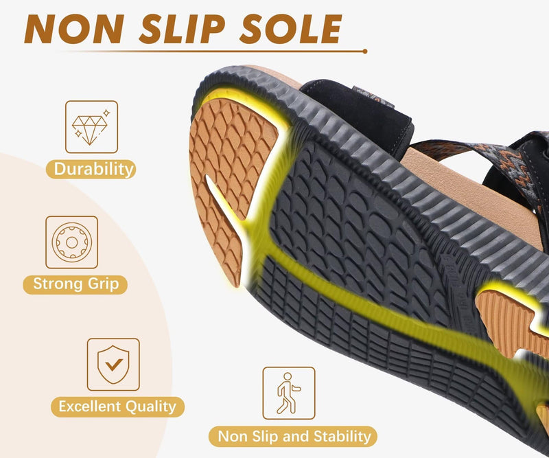 KuaiLu Womens Orthopedic Walking Sandals with Arch Support Recovery Cushion 8.5 Black Khaki