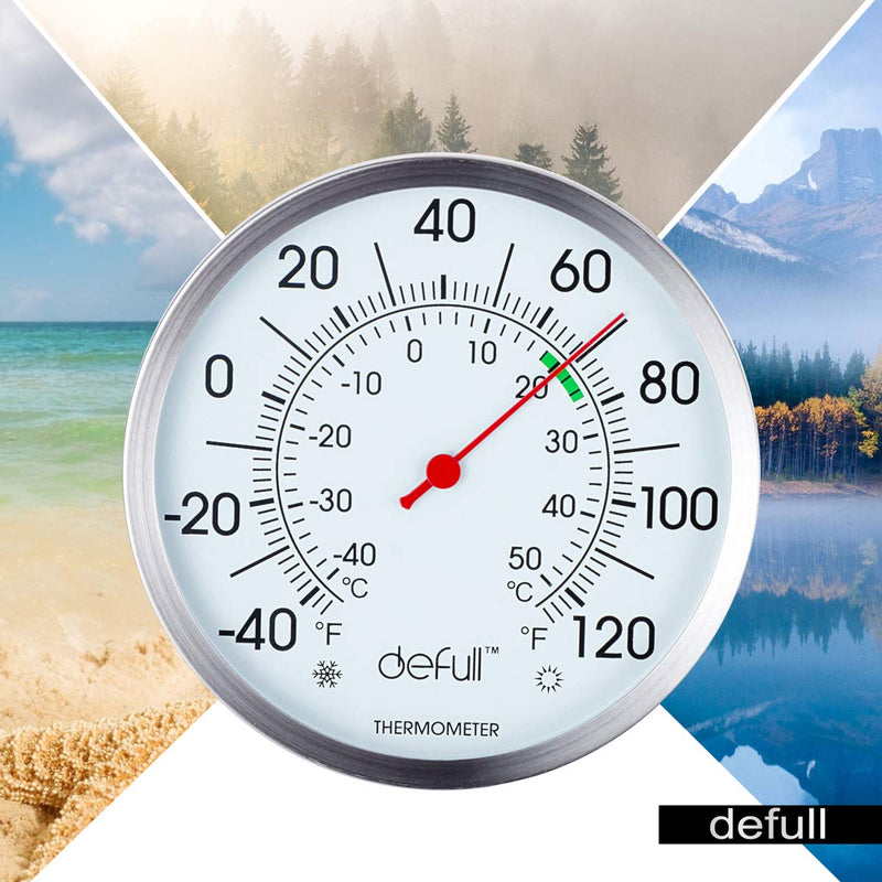 5" Large Dial Indoor Outdoor Thermometer - Battery-Free, Dual Scale -40°F to 120°F / -40°C to 50°C, Stainless Steel with Wall Mount or Table Stand for Home, Patio, Garage Indoor/Outdoor-5 Inch - BeesActive Australia