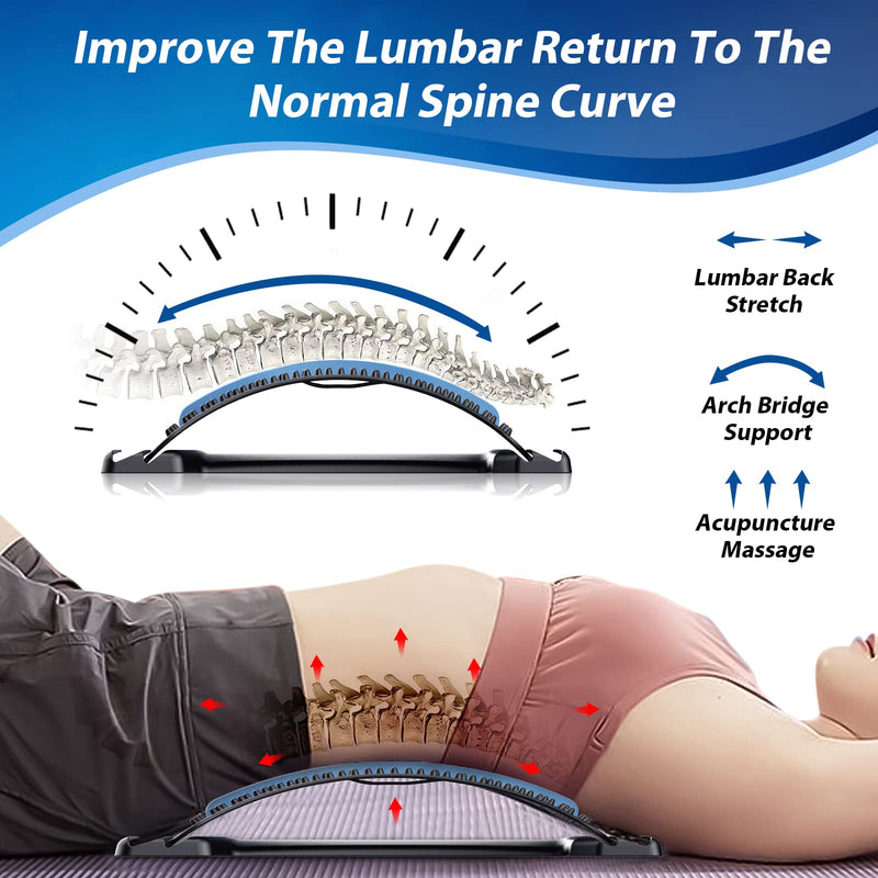 MINOLL Back Stretcher for Lower Back Pain Relief, Multiple Level Adjustable Arch Lumbar Back Cracker Board, Back Cracking Device, Back Massager for Scoliosis, Spine Decompression Support Black - BeesActive Australia