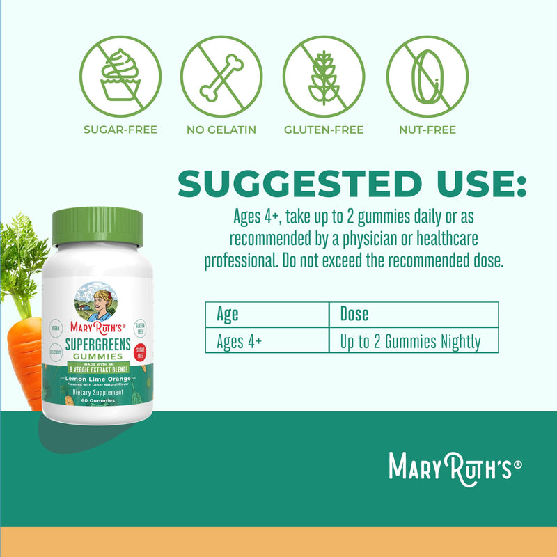 MaryRuth's Super Greens, Naturally-Occurring Quercetin, Spirulina, 60 Count | Naturally-Occurring Quercetin, Spirulina, Broccoli Root, Kale Leaf, Sugar Free, 2g Fiber, Vegan