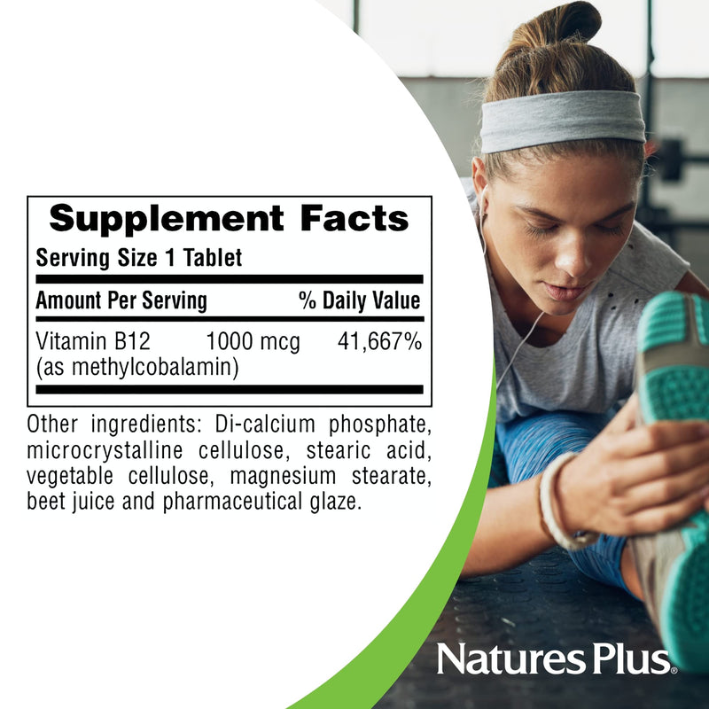 NaturesPlus Vitamin B12 1000 mcg - 90 Tablets - Energy & Immune Health Support - Gluten Free, Vegetarian - 90 Servings 1,000 mcg (Pack of 1)