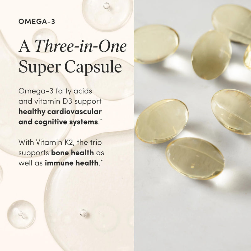 The 'Pause Life Omega 3, Vitamin D3 & K2 Fish Oil Supplement, 120 Softgels | Gluten & dairy free fish oil with vitamins D3 & K2. Supports immune function, bone health & daily wellness. 30-day supply