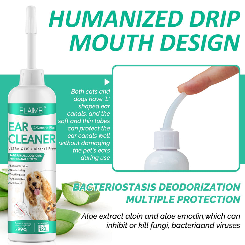 Pet Ear Cleaner for Dogs & Cats, 4 fl oz Ear Cleaning Solution with Soothing Formula - Supports Relief from Itchy Ears, Head Shaking & Wax Buildup - Safe for Puppies & Kittens - 120ml