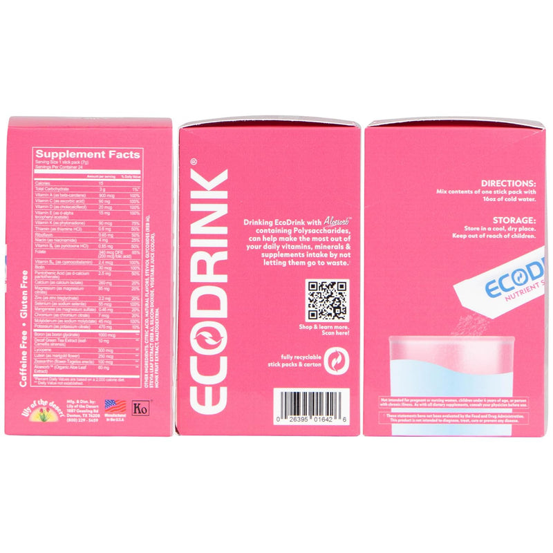 Lily of The Desert EcoDrink Nutrient Support Hydration Packets (3 Flavors) – Naturally Sweetened Multivitamin Electrolyte Mix with Aloe, 24 Stick Packs/Box, 0.25 Oz Ea