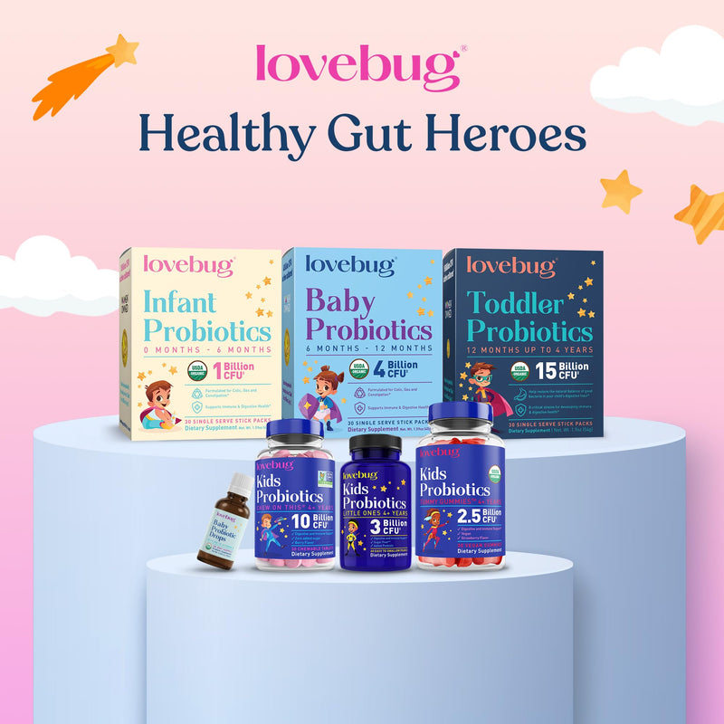 LOVEBUG Probiotics for Kids – Probiotic Chewables with Prebiotic Fiber for Age 4+,Daily Children's Gut Health & Digestive Support Supplement, Sugar-Free Berry Flavor, 30 Count 30 Count (Pack of 1)