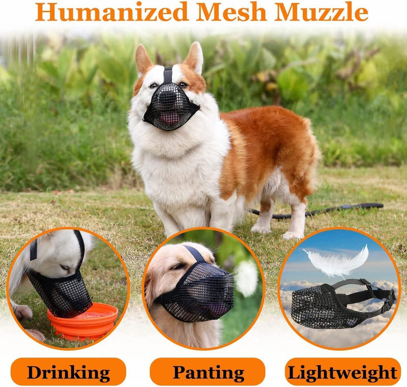 Mesh dog muzzle, muzzle for dogs, breathable muzzle for dogs, muzzle for dogs with rounded mesh, adjustable breathable mesh muzzle (black) black M - BeesActive Australia
