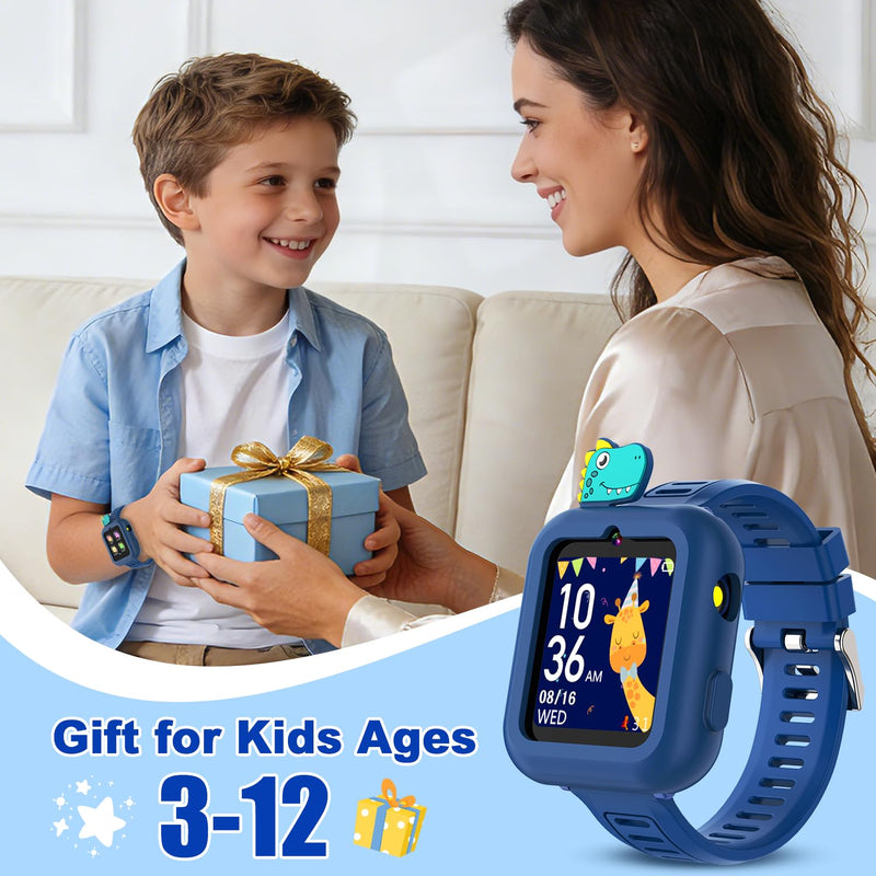 Smart Watch for Kids Boys Gift Age 3-12 with 39 Games Camera Video Alarm Clock Music Pedometer Flashlight 12/24 hr HD Touch Screen Kids Watch Birthday Toys for Boys Ages 4 5 6 7 8 9 10(Blue) Blue