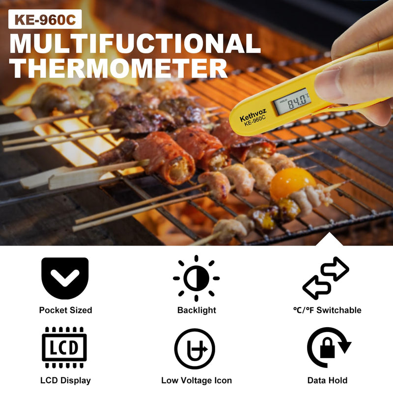 Non Contact Infrared Food Thermometer, Digital IR Laser Thermometer Pen for Cooking, -22°F to 527°F Instant Read, No Touch Safe Hygienic for Meat, Grill, Candy, Wine, Baby Milk (2-Pack)