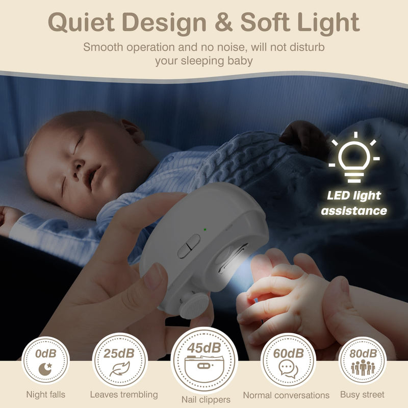 Automatic Nail Clipper Electric Nail Trimmer Polisher 2 in 1 Portable Fingernail Cutter with Light 2 Speeds File Nail Clip Storage Rechargeable Safety Trimmer for Baby Kids Adults Seniors (White) White - BeesActive Australia