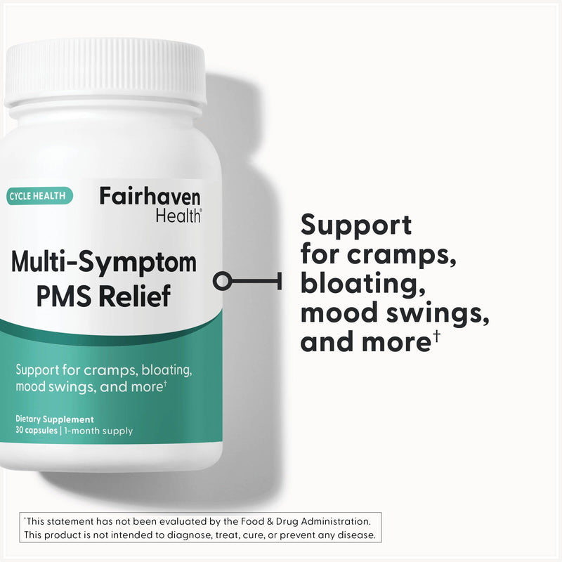 Fairhaven Health Multi-Symptom PMS Relief for Women | PMS Support Supplement for Women | Relief from Cramps, Bloating | Vegan | 30 Capsules