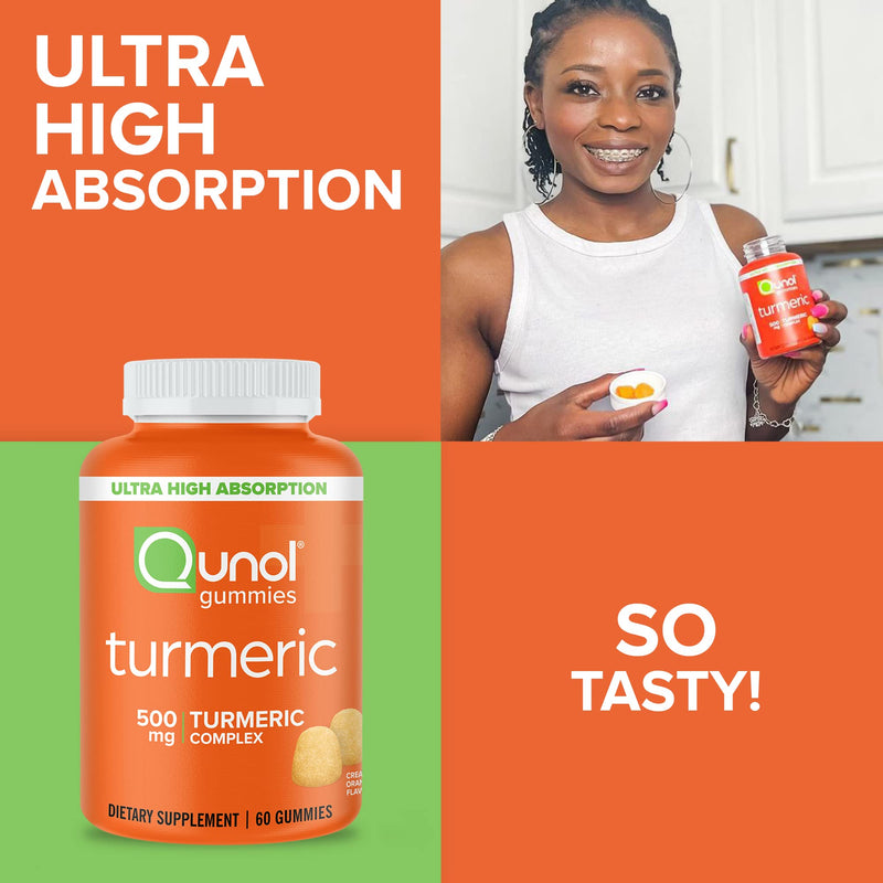 Qunol Turmeric Gummies, Gummy with 500mg Turmeric Curcumin, Joint Support Supplement, Ultra High Absorption Tumeric Curcumin, Vegan, Gluten Free, 2 Month Supply (60 Count, Pack of 2) Orange 60 Count (Pack of 2) - BeesActive Australia