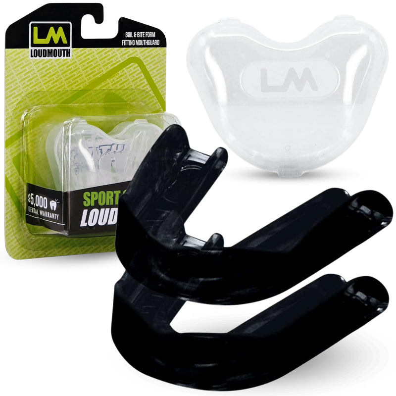 Loudmouth Sport Slim-Fit Boil & Bite Mouth Guard (2 Pack) Plus Mouthguard Case, Advanced Protection for All Contact Sports (Black) - BeesActive Australia