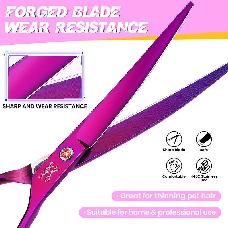 JASON Professional Curved Dog Scissors - 7.5" Grooming Scissors for Dogs Japanese Stainless Steel Pet Scissors for Grooming Scissors for Dogs Cats (Upward Curved, Purple) Tl-cu - BeesActive Australia