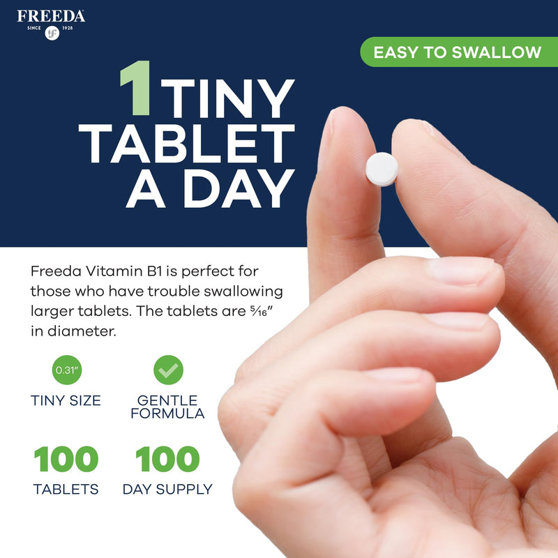 Freeda Vitamin B1 Thiamine 100mg - Supports Energy Metabolism, Nervous System Health - Kosher, Vegan, Gluten Free - Thiamin HCl 100 mg Vitamin B 1 - Pure Vit B1 Vitamin Thiamine B1 Supplement (100 Ct) | Energy Metabolism & Nervous System Health Support...