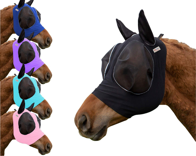 Derby Originals Reflective Lycra Fly Mask with 1 Year Warranty Mesh Eyes and Ears,Black,Large (Full/Average),72-7177-BLK-L Black Large (Full/Average) - BeesActive Australia