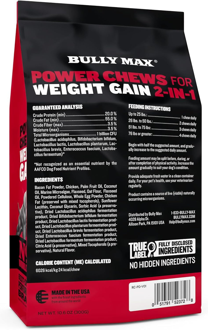 Bully Max Dog Weight Gainer Chews - High Calorie Health Supplement for Healthy Weight Gain, Immunity & Digestive Health for All Breeds & Ages - 2 Packs, 75 Soft & Tasty Chews per Pack - PawsPlanet Australia