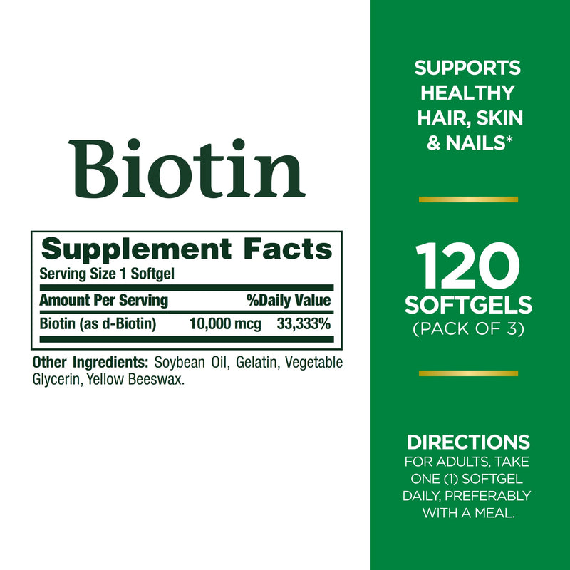 Nature's Bounty Biotin Hair Skin and Nails Vitamins,Supports Healthy Hair,Skin and Nails,10,000 mcg,120 Count (Pack of 6) 120 Count (Pack of 6)