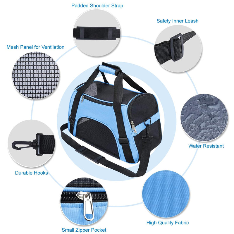 Pet Travel Carrier Bag for Cat Dog Rabbit Hamster, Airplane Approved Soft Side Portable Pet Bag with Shoulder Strap (M - 47x27x28 cm for Max 5KG Pet, Blue) M - 47x27x28 CM for Max 5KG Pet - BeesActive Australia