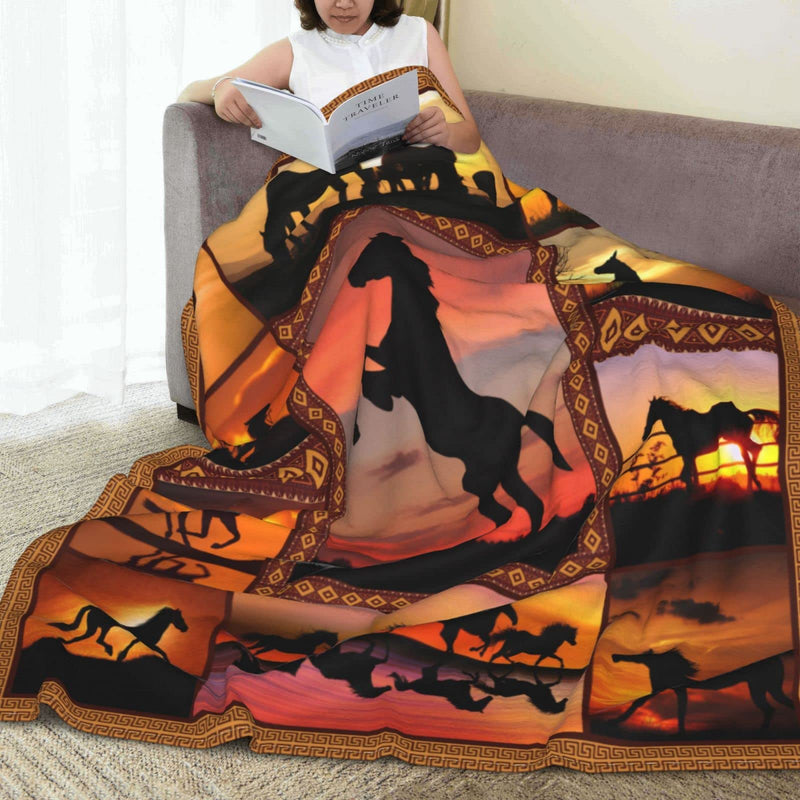 Horse Blanket Animal Print Throw Blanket, Soft Cozy Blanket Fleece Blanket Couch Blanket Bed Throw TV Blanket Horse Lovers Gifts for Girls Women Men - 40"x50"(Child) 40"x50" - BeesActive Australia