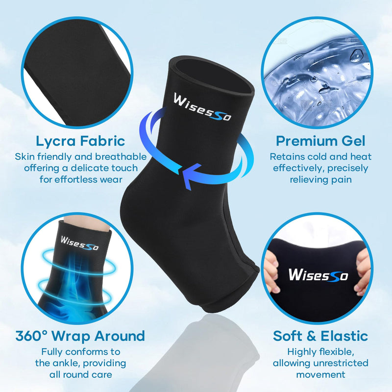 Ankle Ice Pack Wrap, Achilles Tendonitis Brace for Hot & Cold Compress, Resuable Ankle Ice Pack for Injuries, Swelling, Plantar Fasciitis, Sprained, Pain Relief (Black, 1 Pack) Black L-1pc - BeesActive Australia