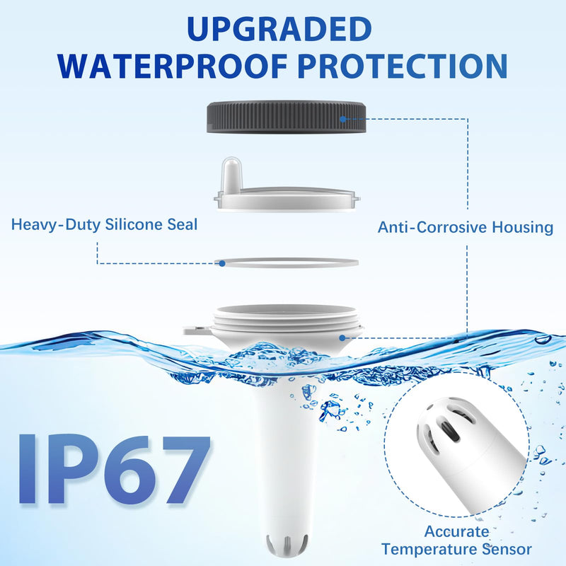 Nuovoware Digital Floating Pool Thermometer, Wireless Thermometer with Easy Read Screen Display, Remote Water IPX8 Waterproof for Swimming Pools, Fish Tank, Hot Tub White