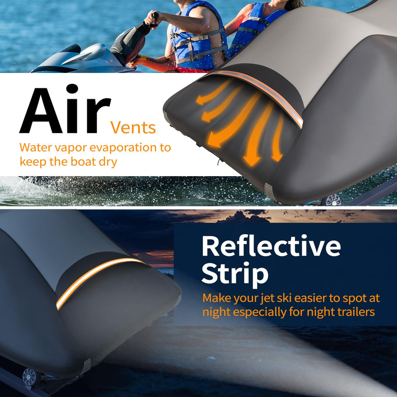 True 900D Solution-Dyed Jet Ski Cover with Storage Bag,Waterproof,Anti-UV Trailerable Cover Universal Fit for Yamaha,Seadoo,Jetski,PWC Boat with Reflective Air Vent (Fits from 116"-125",2 Seater) Fits from 116"-125"(2 Seater) - BeesActive Australia