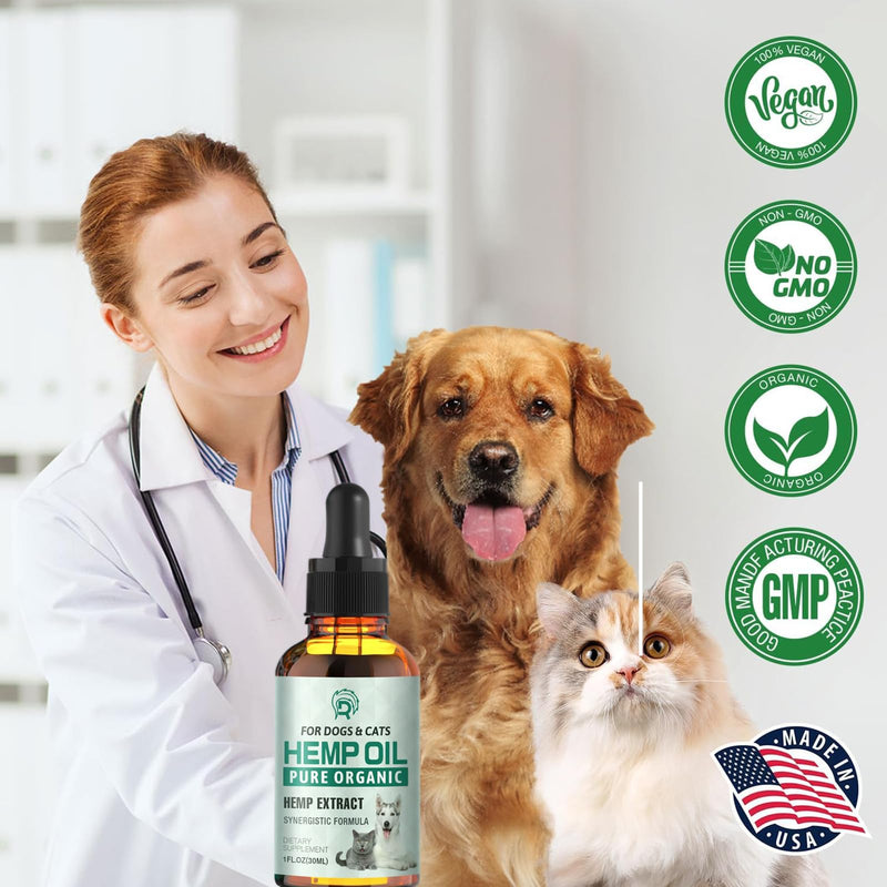 2 Pack Hemp Oil for Dogs and Cats - Anxiety Stress Sleep Allergies Arthritis Seizures Pain Relief - Promotes Skin Hip Joint Health - Calming Drops for Aggressive Pets 1 Fl Oz (Pack of 2)
