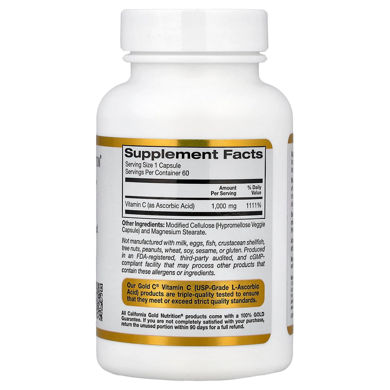 California Gold Nutrition C, Vitamin C, 1000 mg Veggie Capsules, 60 Count
