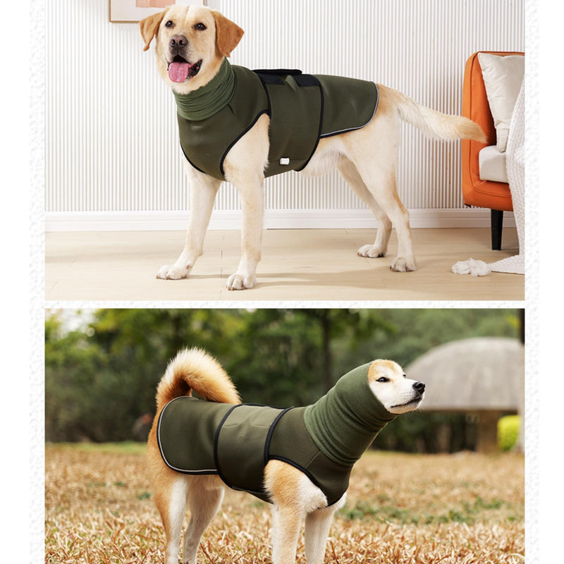 Yanmucy Calming Dog Coat with Dog Snood 2 in 1 Anxiety Relief Adjustable Anxiety Jacket with Dog Hoodie Earmuffs Relieve Nervous Dog Vest for Fireworks Thunder (Blue, L) Blue - BeesActive Australia