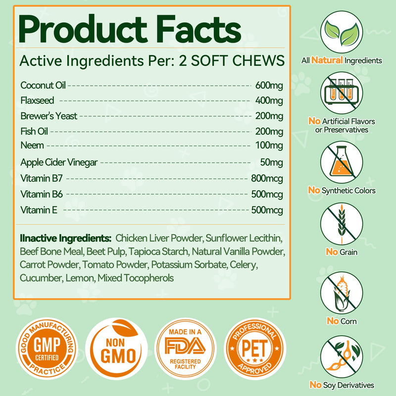 Lawn Spot & Flea Chews for Dogs - 200 Each - Flea & Tick Prevention with Skin Support + Grass Burn Spot Chews with Probiotics & DL-Methionine - Chicken Flavor