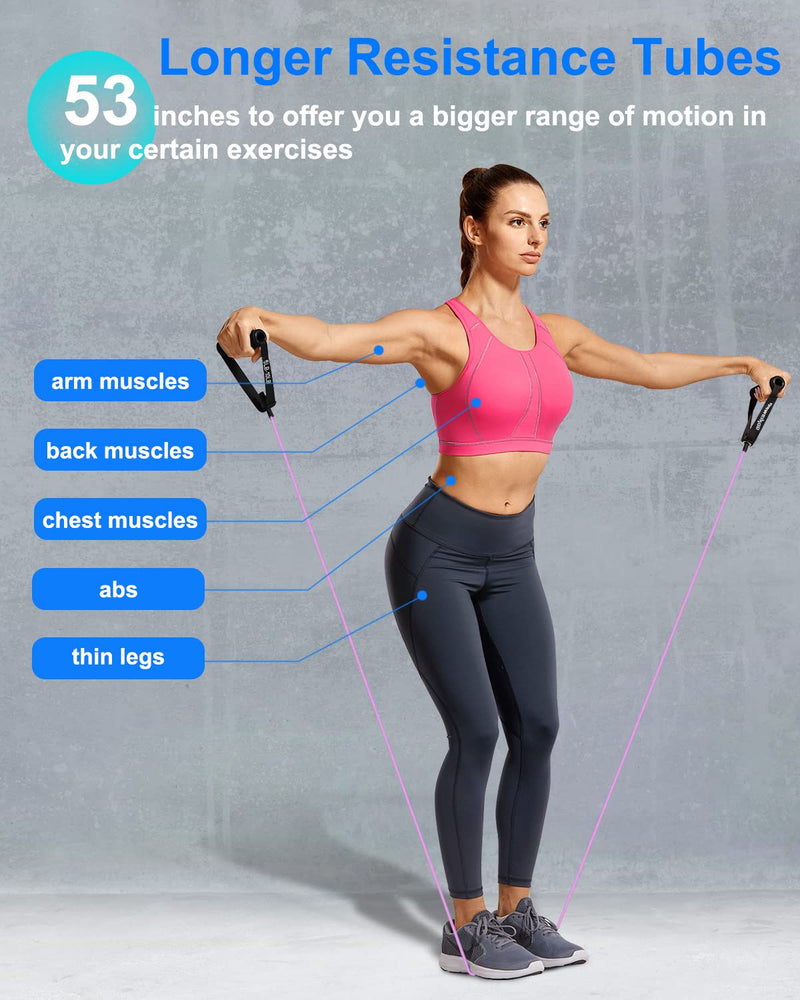 Resistance Exercise Band with Handles, Workout Band Weight Band for Physical Therapy,Strength Training Home Gym Fitness,with Door Anchor & Storage Bag. (Pink,Purple,Gray)