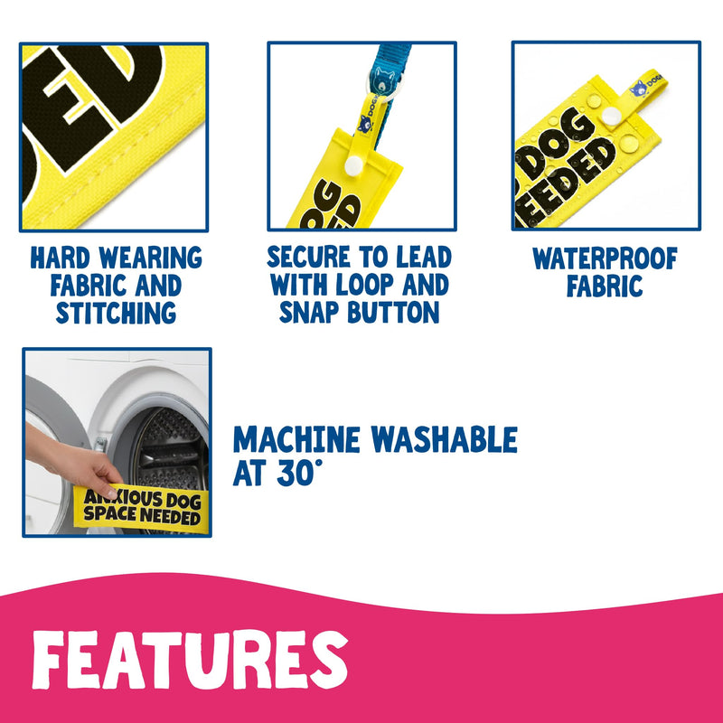 Anxious Dog – Space Needed Lead Sleeve – High Visibility Warning Wrap for Reactive Nervous Dogs – Bright Yellow Awareness Message with Snap Attachment – Waterproof Durable Double Sided Design Yellow - Plain