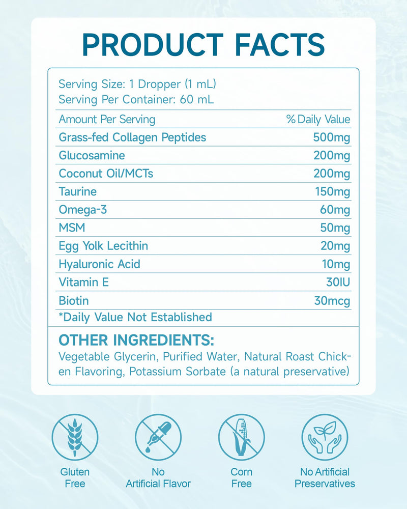 Eagou Diary Senior Collagen for Cats Joint Supplement - MSM, Biotin, Omega-3, Taurine, Glucosamine for Cat, Hip & Joint Supplement for Cats, Digestive & Immunity Support, 60ml Liquid Cat Collagen