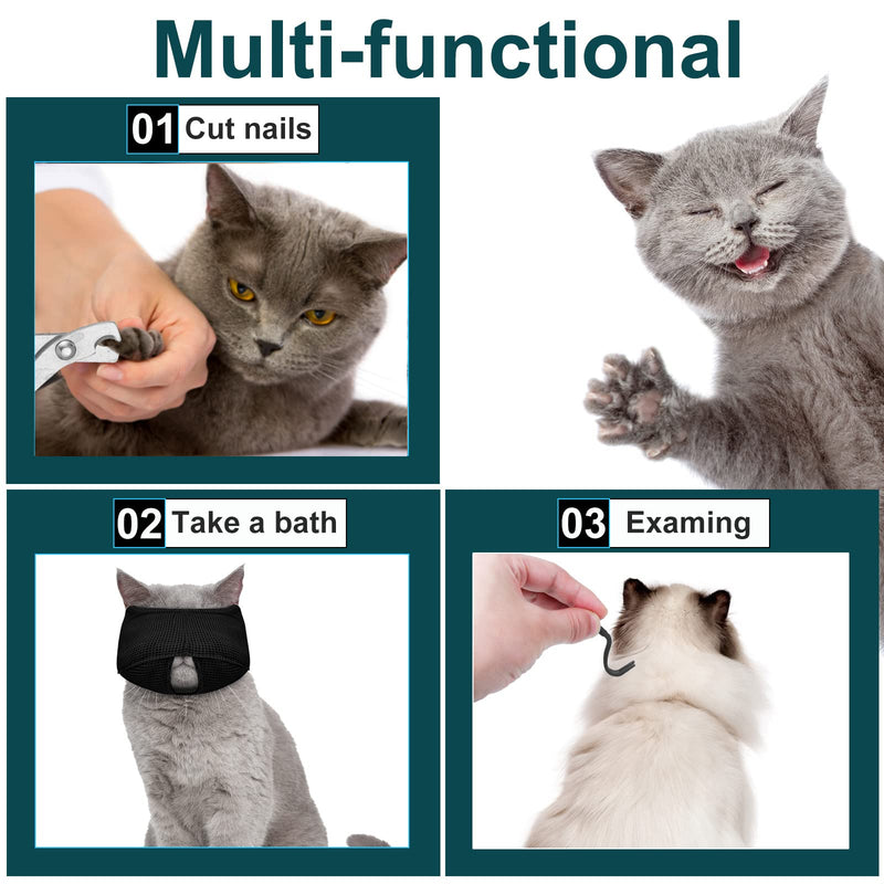9 Pieces Cat Bathing Bag Set Cat Shower Bag Anti Bite and Anti Scratch Cat Grooming Bag for Pet Washing Brush Comb, Cat Muzzle, Nail Clipper, Nail File, Tick Tool (Black) Black - BeesActive Australia