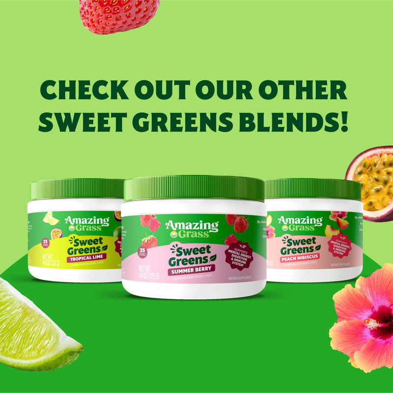 Amazing Grass Sweet Greens and Superfoods Powder for Digestive Health, Greens Powder, Digestive Enzymes, Probiotics, Spirulina, Chlorella, Peach Hibiscus, 30 Servings 30 Servings (Pack of 1) - BeesActive Australia